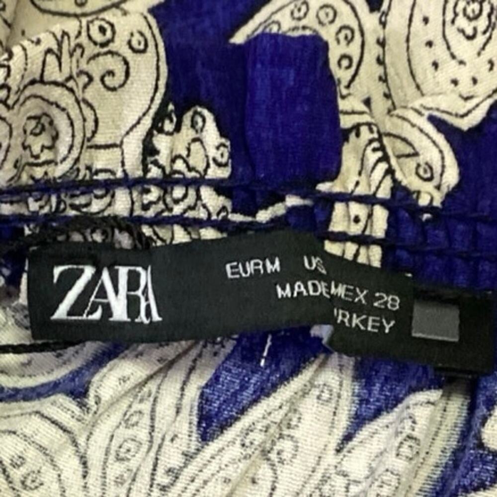 Zara Blue White Floral Plunge V-Neck 3/4 Balloon Sleeve Midi Maxi A-line Dress M - Picture 9 of 11